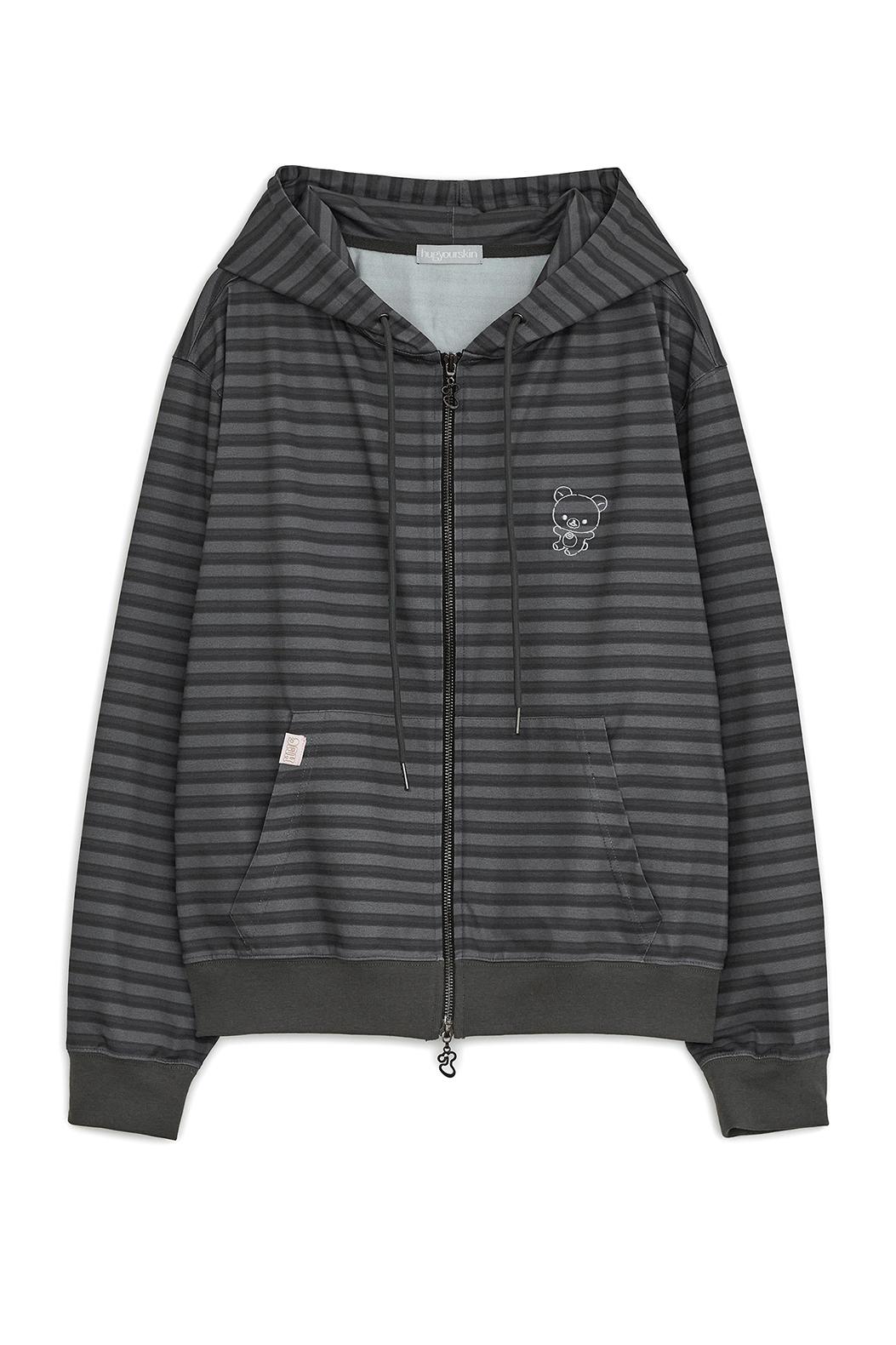 [6월 2일 출고] Stripe Korilakkuma hoodie zip-up (Charcoal)