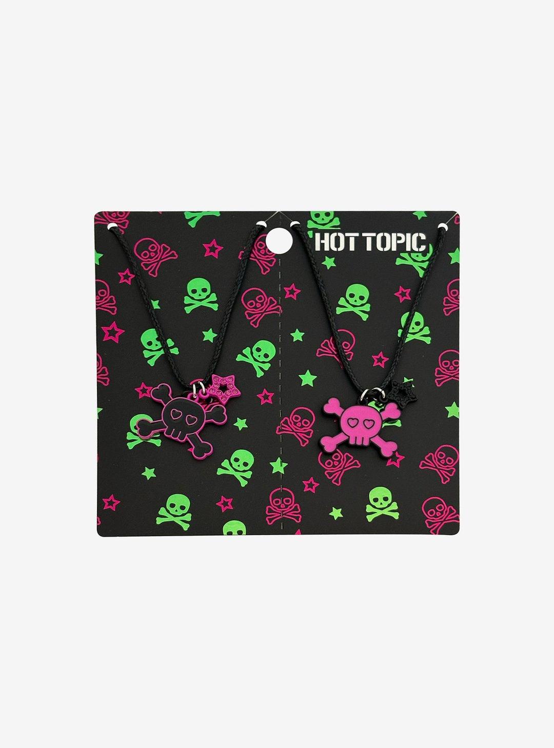 Black & Pink Skull & Crossbones Best Friend Necklace Set