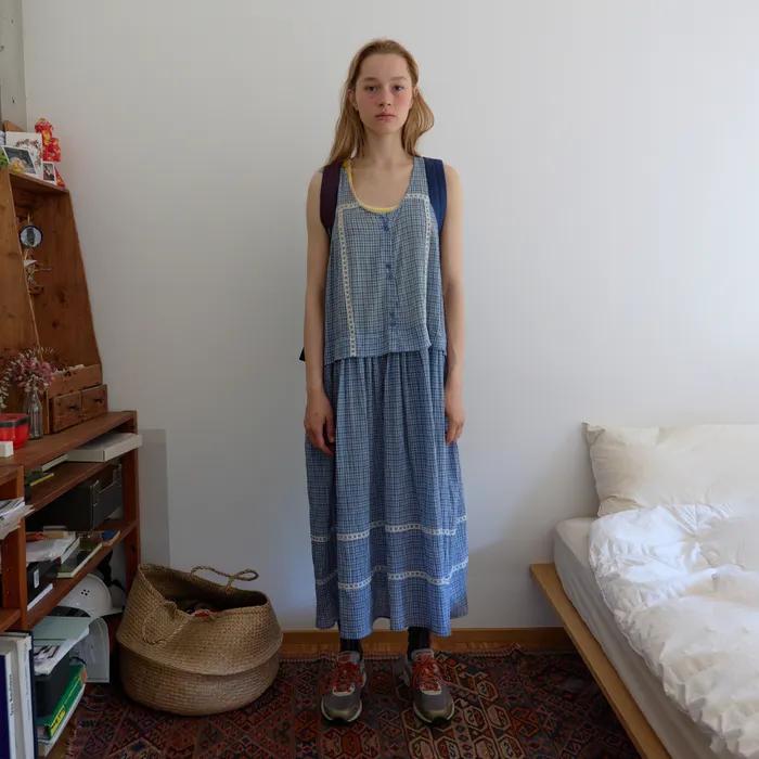 213. Sheer Check Long OPS_Skyblue