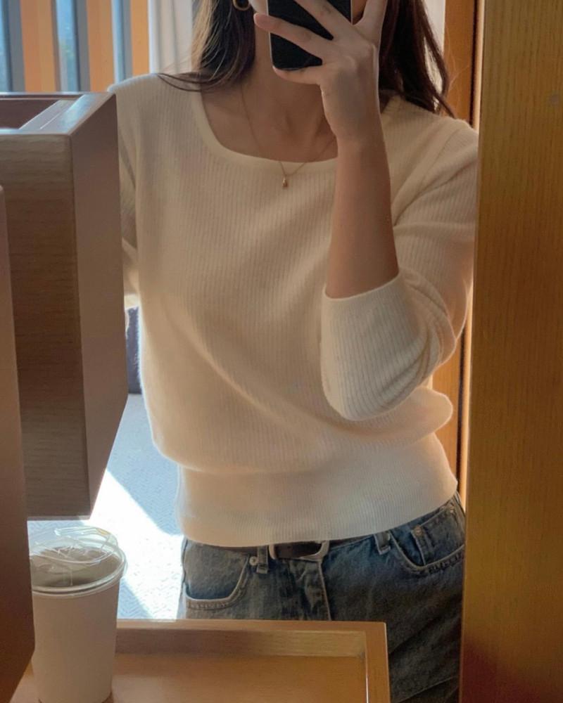 아이 당일 / 버베인 스퀘어넥 울 골지 니트 (4 color)