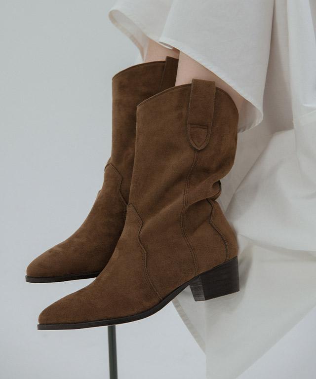 슈아떼 베니쉬 스웨이드 스틸레토 웨스턴부츠 하프미들부츠 4cm