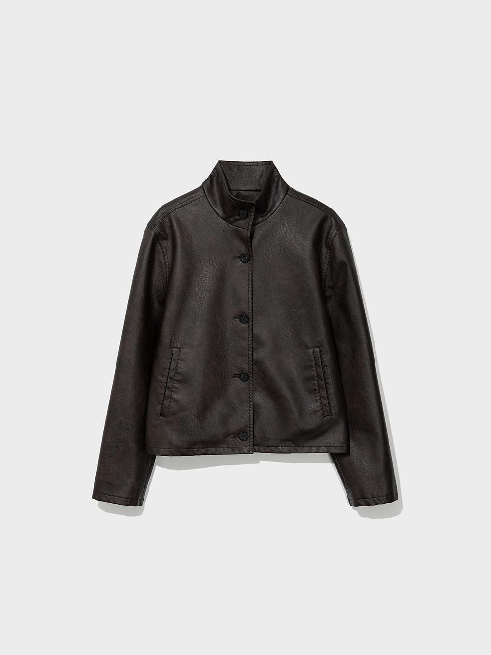[3/13 예약배송] Washed Artificial Leather Short Jacket_Brown
