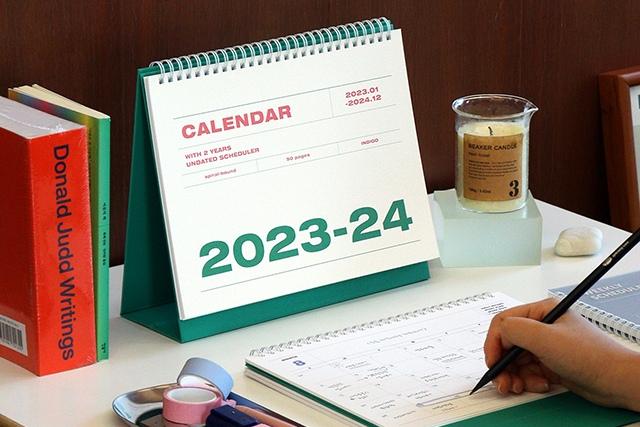 2023 년 탁상 달력 2년 캘린더 데스크 양면 만년 24개월 기록 일정 기본
