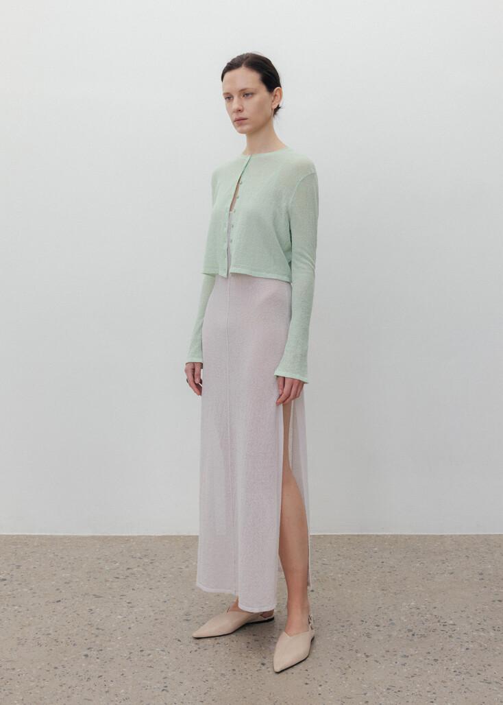 Crinkled linen two way crop cardigan_Sea foam