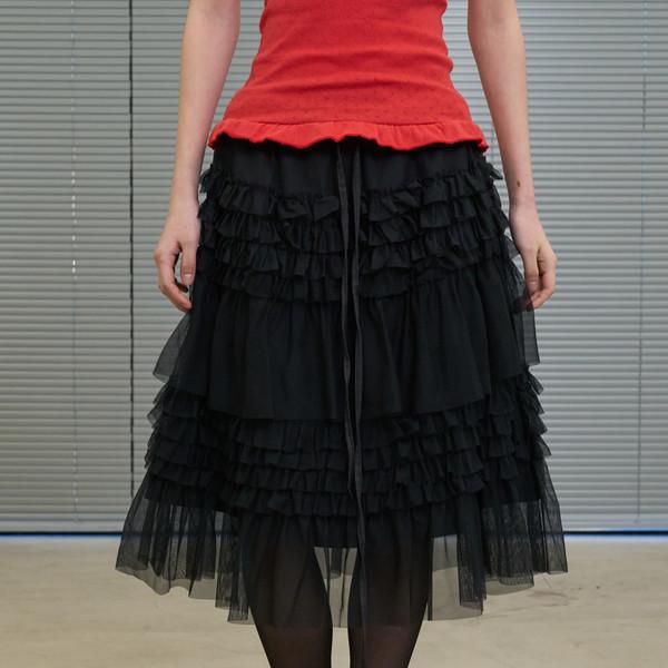 Multi-Tiered Ruffle Tulle Skirt (Black)