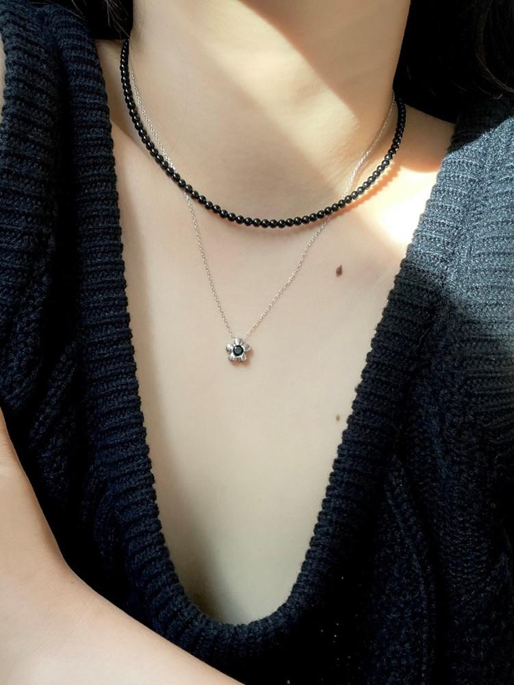 [silver925] 블랙 투어마린 원석 목걸이
