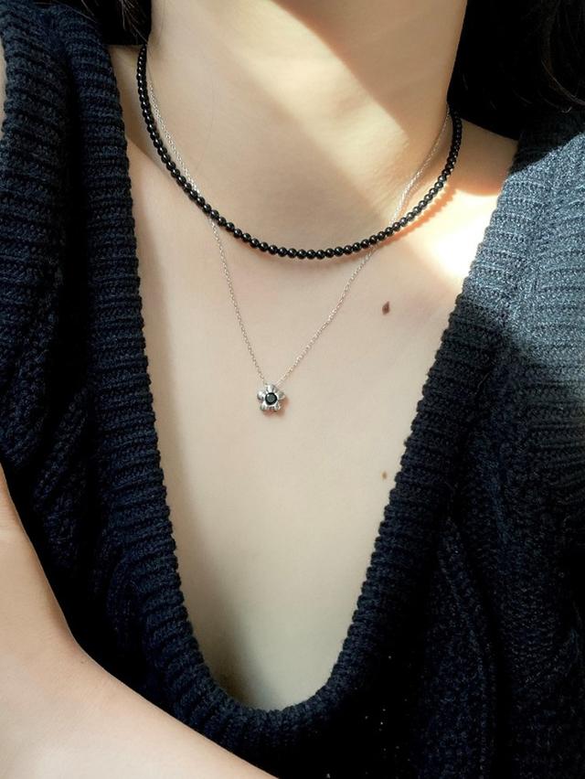 [silver925] 블랙 투어마린 원석 목걸이