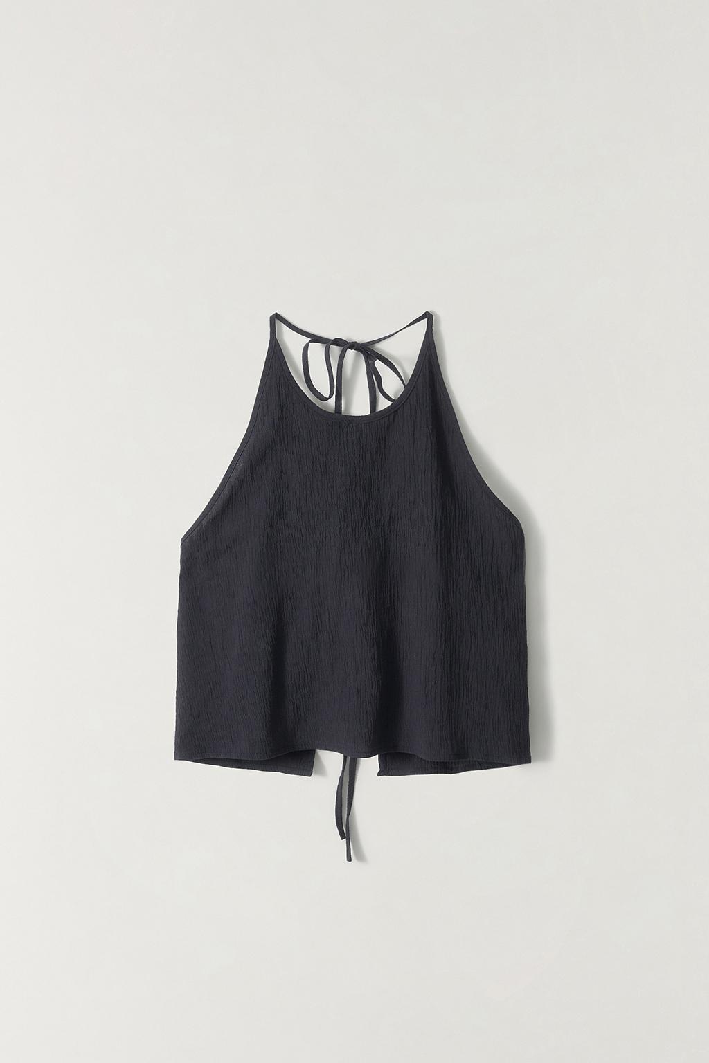 플리츠 홀터넥 탑 NAVY