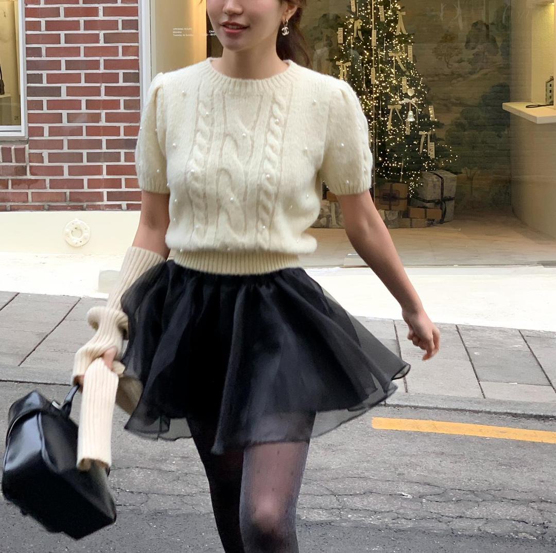 [떼누아] 2color) 발레리나 오간자 플레어 샤 미니스커트