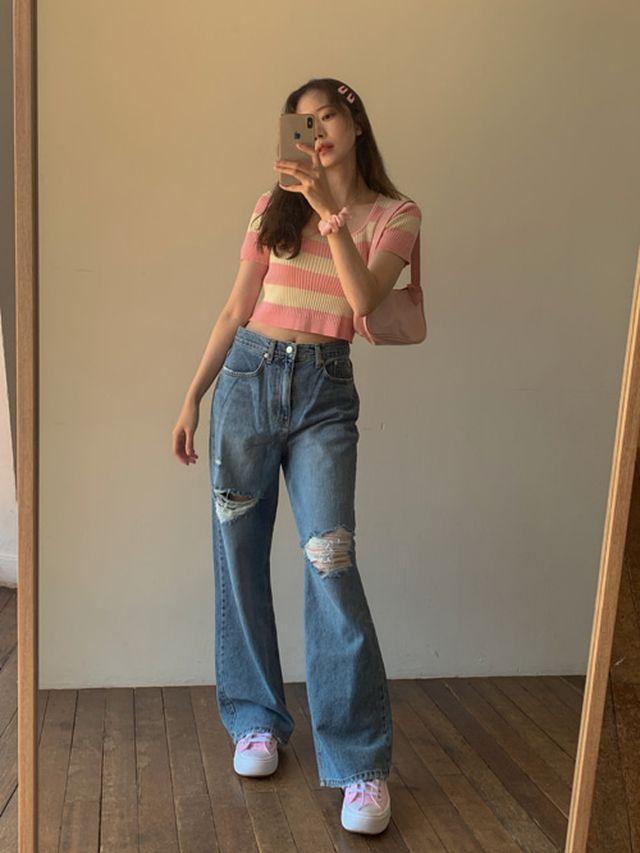 VINTAGE ROUGH CUTTING DENIM PANTS(BLUE WASH)