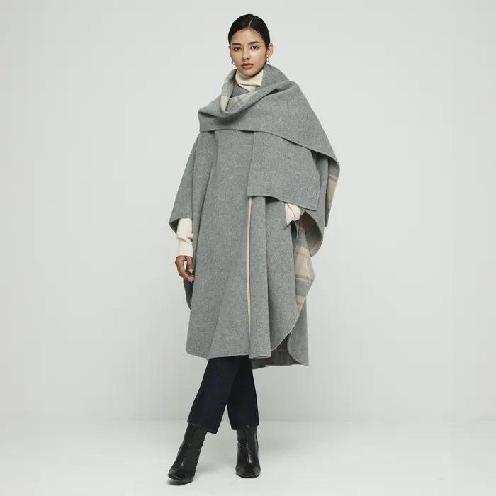 일라이 롱 케이프 숄 코트 그레이