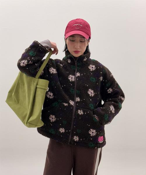 Floral Fleece Quilted Jumper Brown