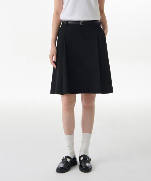 우먼즈 패널 슬릿 니 렝스 스커트 [블랙]