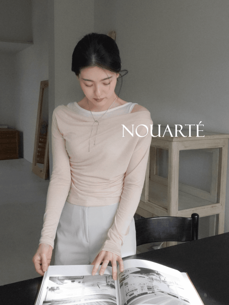 123앙드트와 *예약 오더* [Nouarté] 페어리 레이어드 슬리브리스 세트 (피치 핑크, 아이보리)