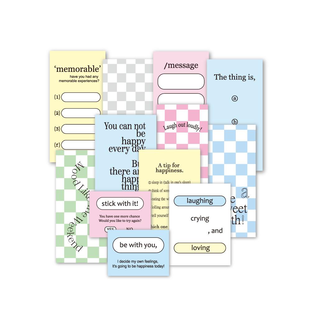 [포지러블 세트] 소량 떡메믹스 힙한 체커보드 패턴 핑크 감성 레터링 사각 스티커팩 다꾸