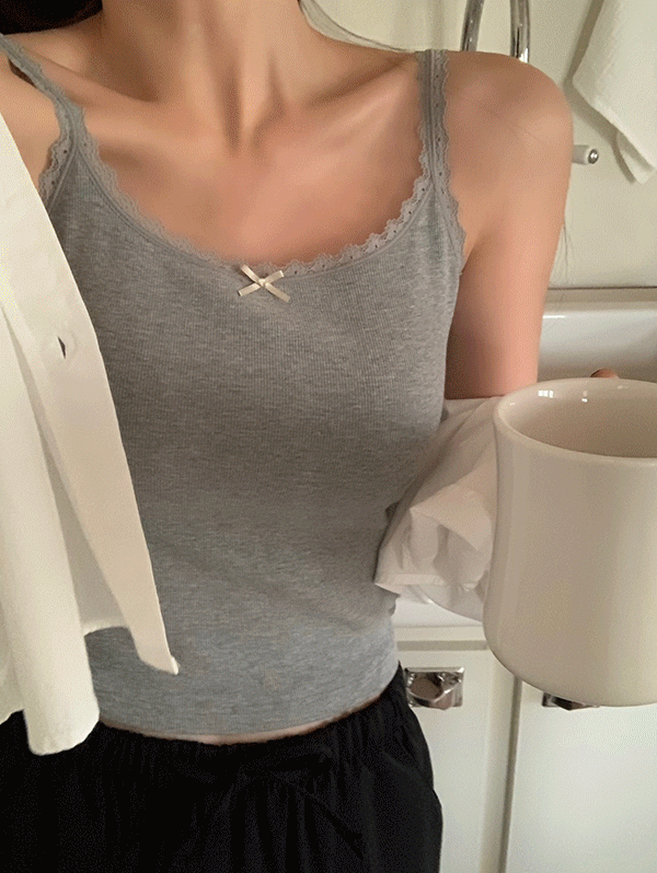 유어에르 [예쁘고편해요][패드고정][4color] 쁘띠 레이스 골지 브라탑 가디건 레이어드 편한 패드 안빠지는 캡내장 캡나시