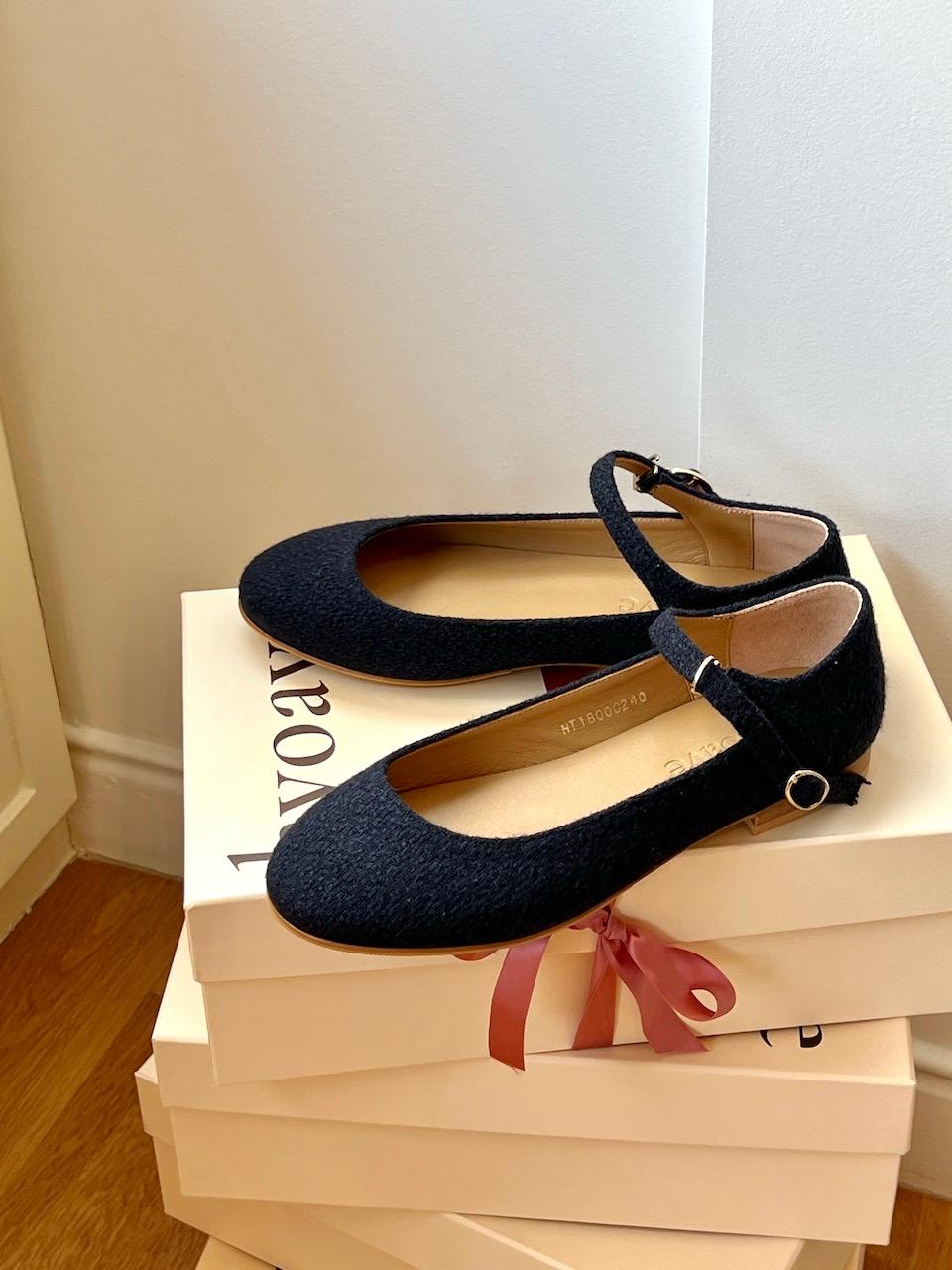 Heidi Mary Jane Flats - Navy Tweed
