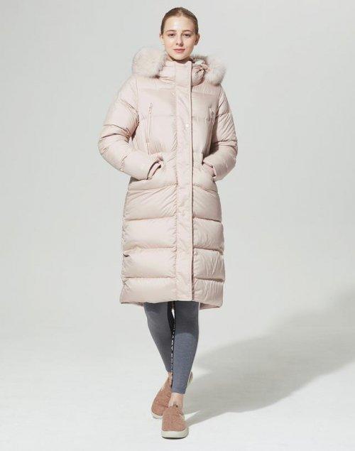 [Riverdale W] 핑크 폭스퍼 여성 롱 구스다운패딩 JFJU8D815P4
