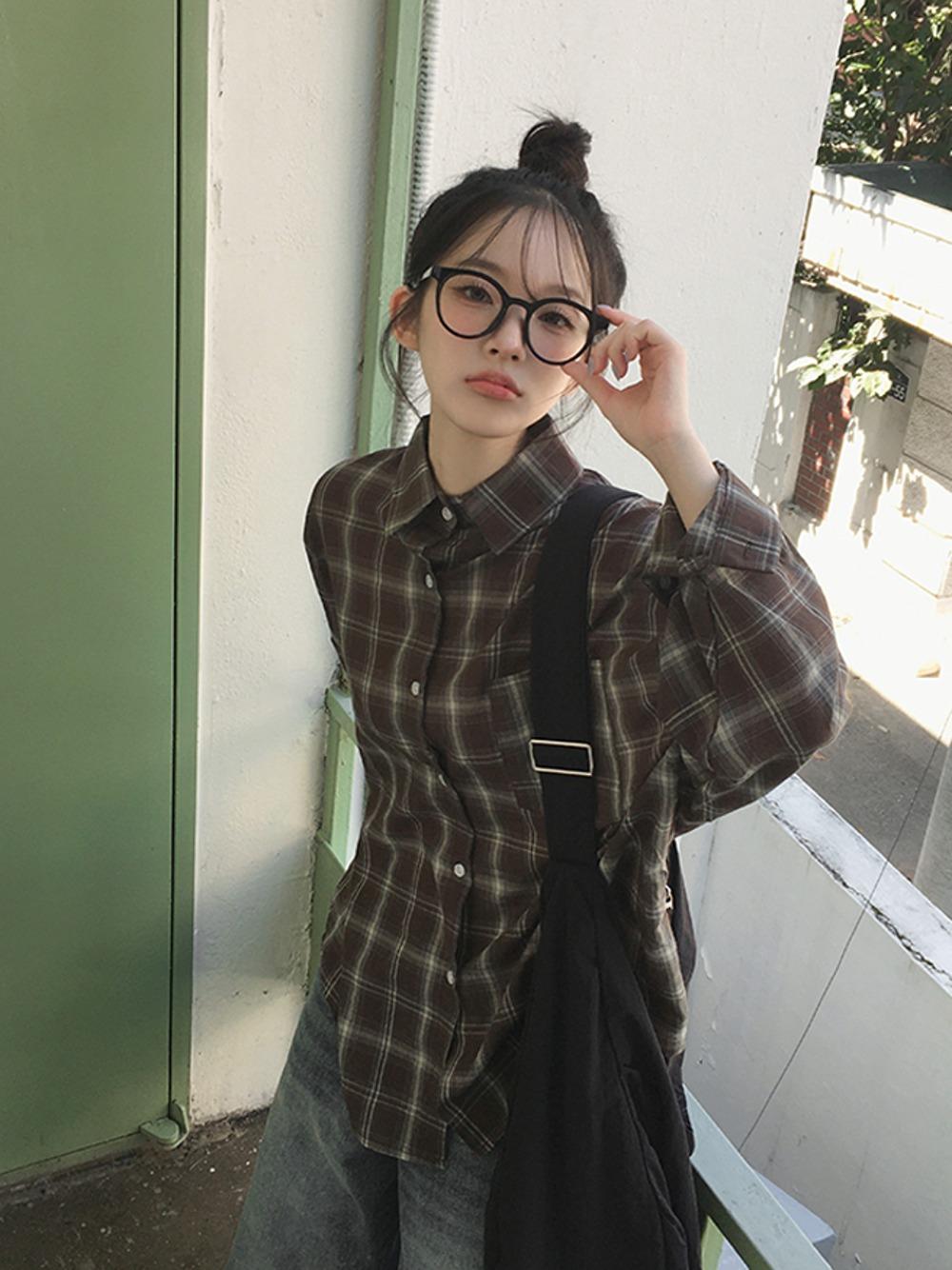 caramel apple checkered shirt [ brown ]