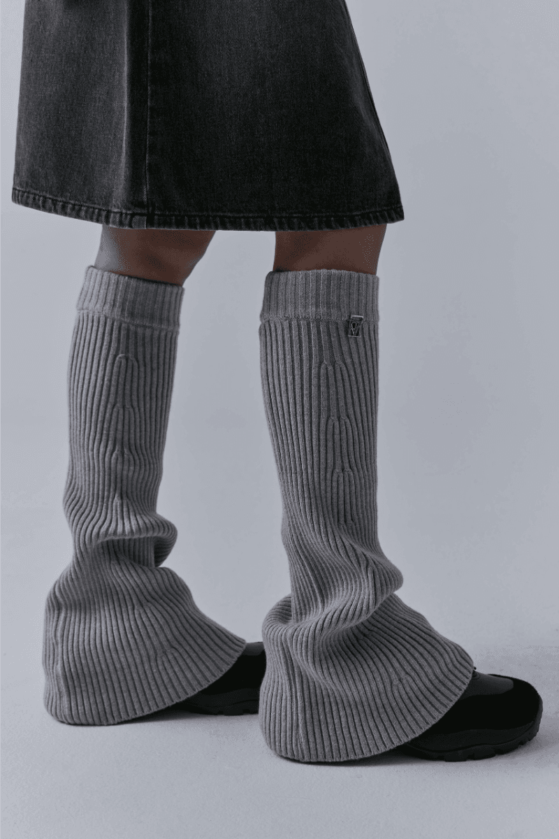 Wide Knit Leg Warmer [ Beige ]