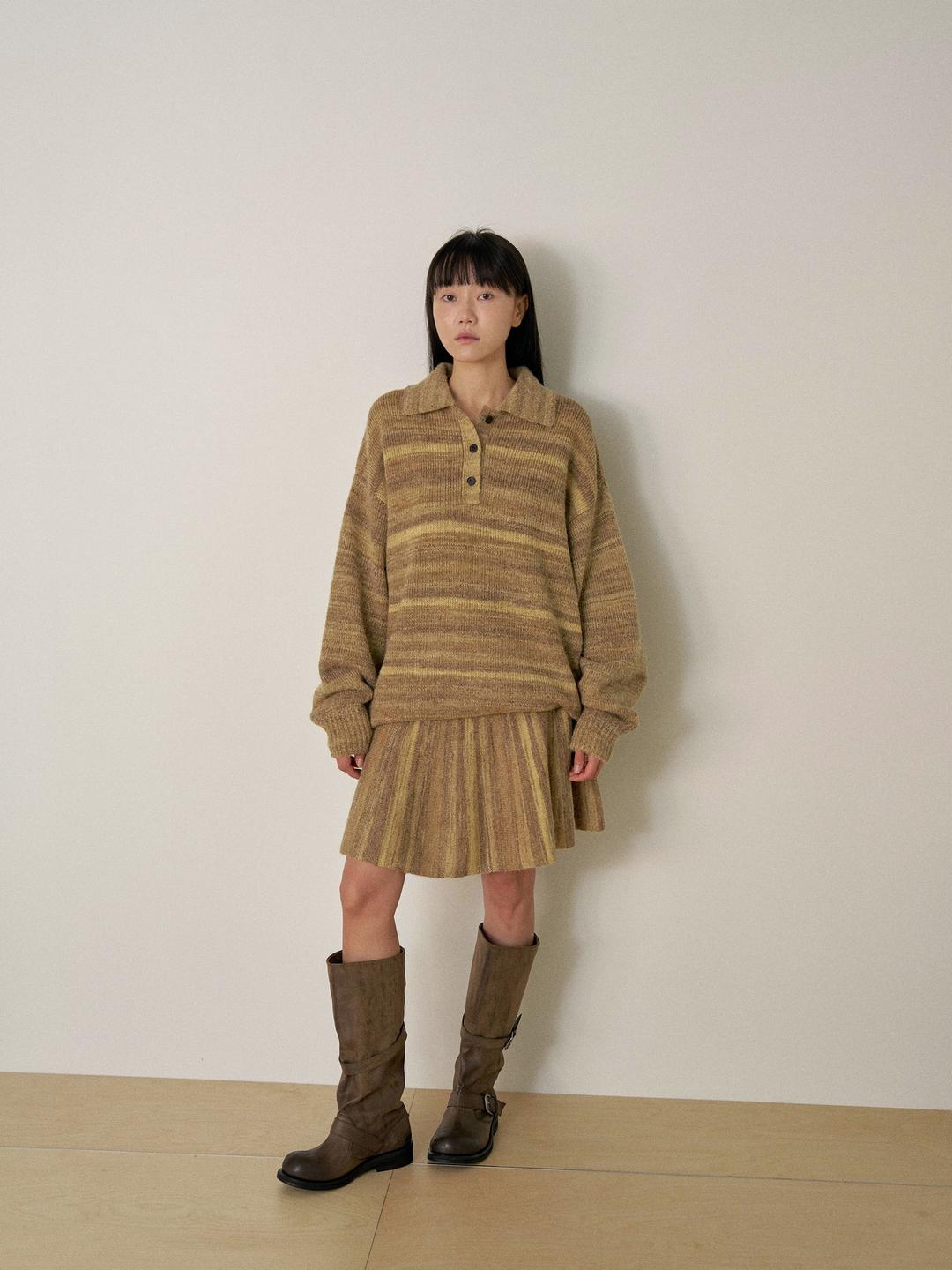 멀티스트라이프 스커트 - 브라운