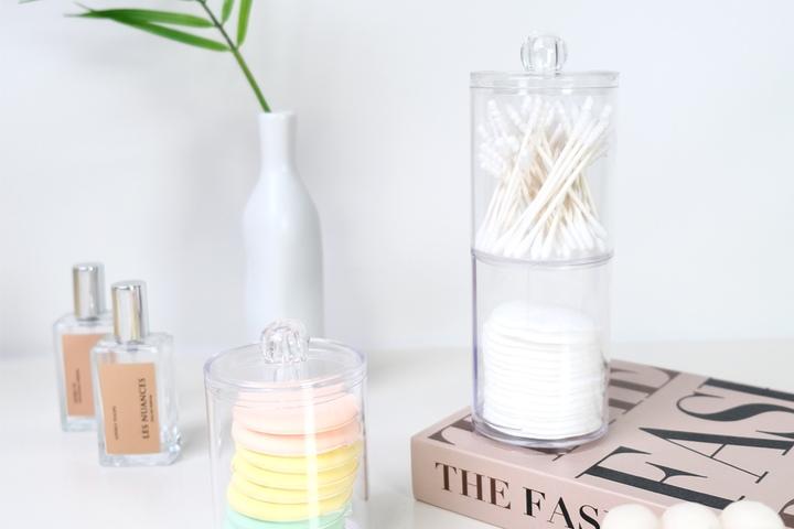 아크릴 원형 면봉 케이스 화장솜 퍼프 정리함 면봉통 이쑤시개 보관함