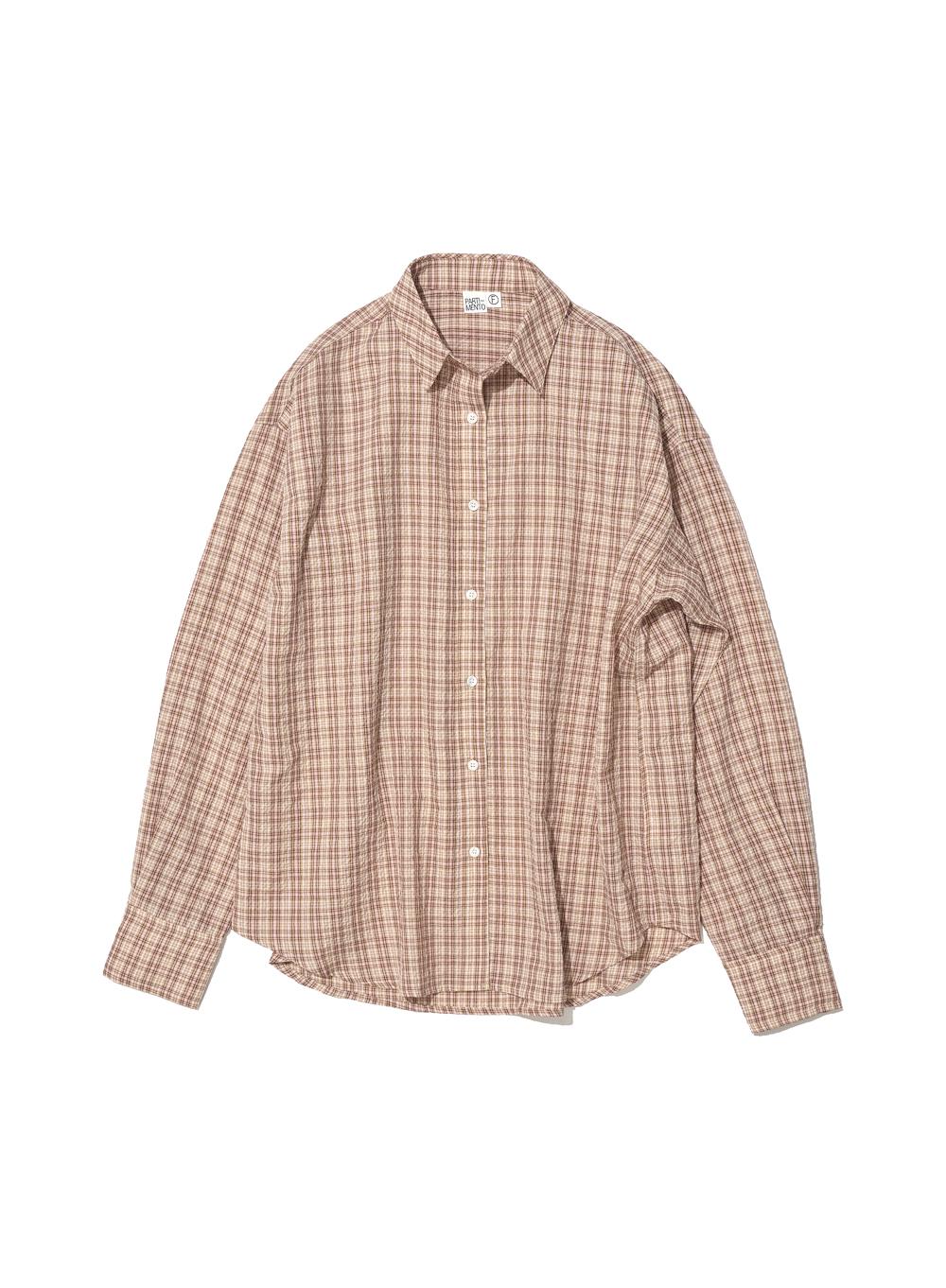 [WOMEN] PLAID CHECK OVERSIZED SHIRT_SALMON PINK