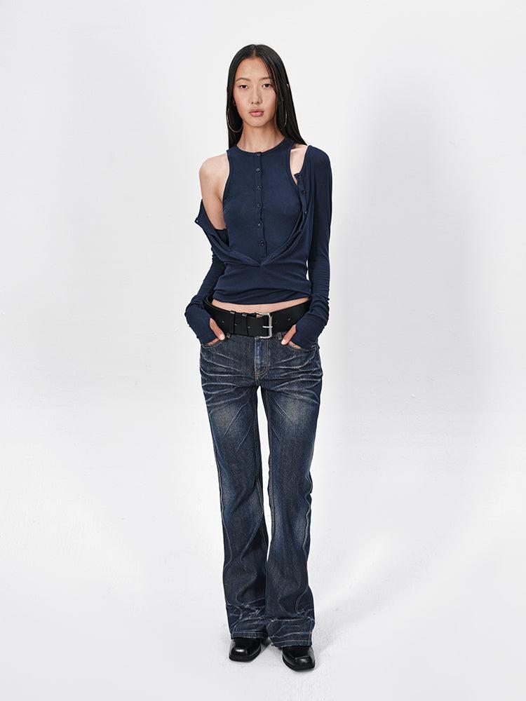 The Buttoned Two-Way Tencel Top - S / BLACK