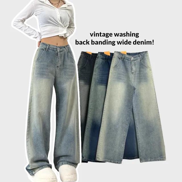 vintage washing back banding wide denim! 3col