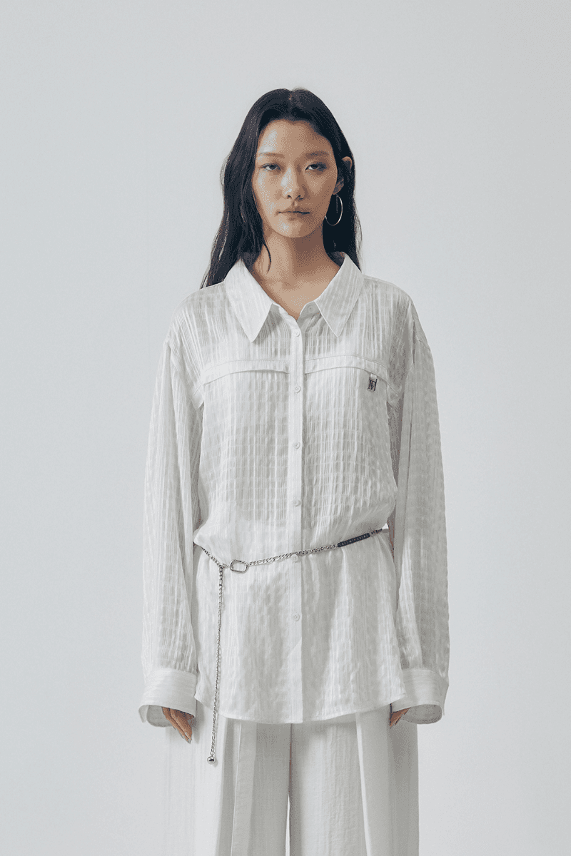 Serene Sheer Backless Buttoned Shirt [ White ]