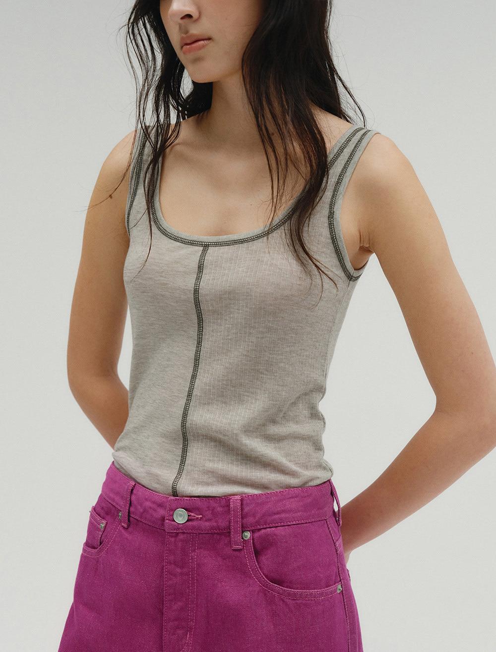 HALF & HALF SLEEVELESS TOP [MELANGE GREY]