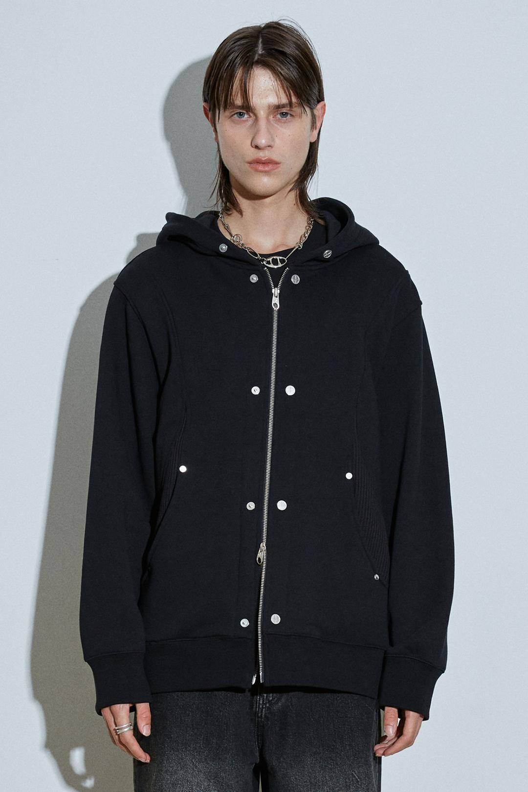 Contrast Mix Hoodie Zip-Up Black