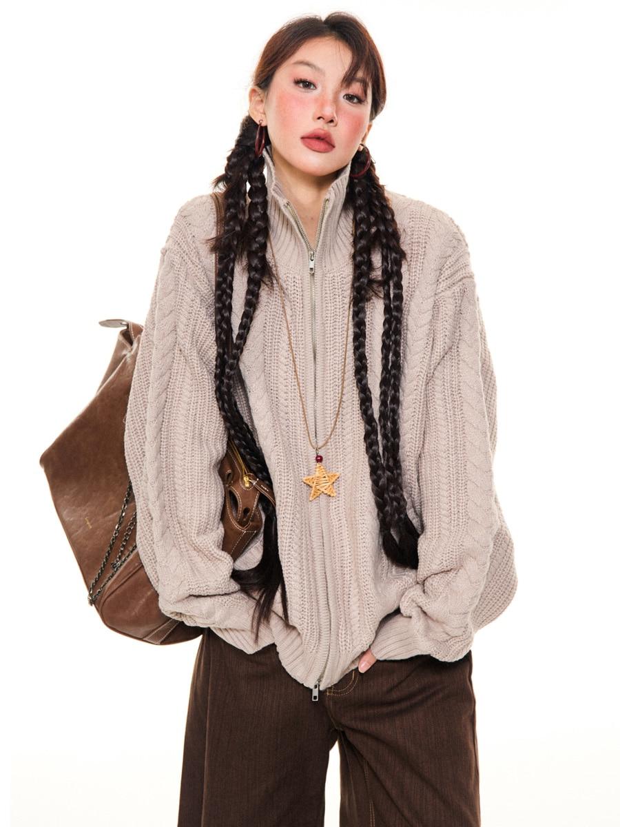 YOUNG STAGE Cozy Weave Zip Cardigan Jacket (2color)