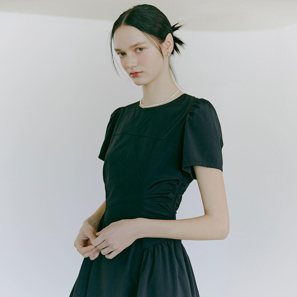 Side Shirring Dress, Black