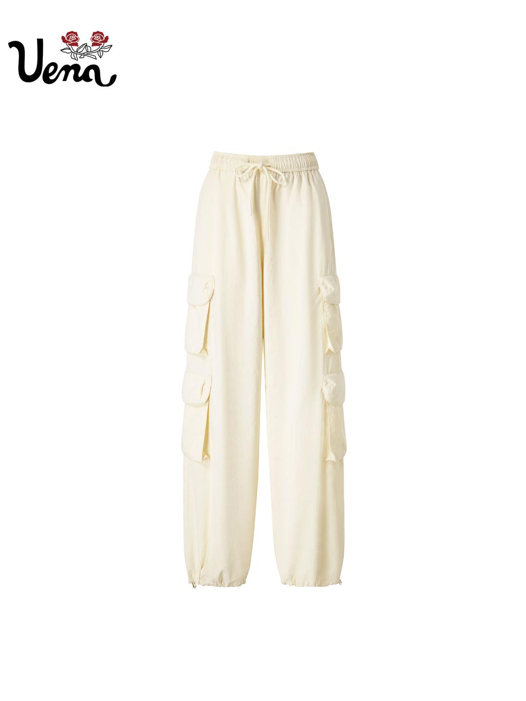 [ UENA ] Playful Deconstruction - Butter Beige Multi-Pocket Nylon Pants