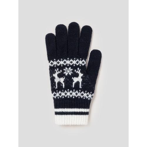 노르딕 패턴 손가락 홀 니트 장갑  네이비