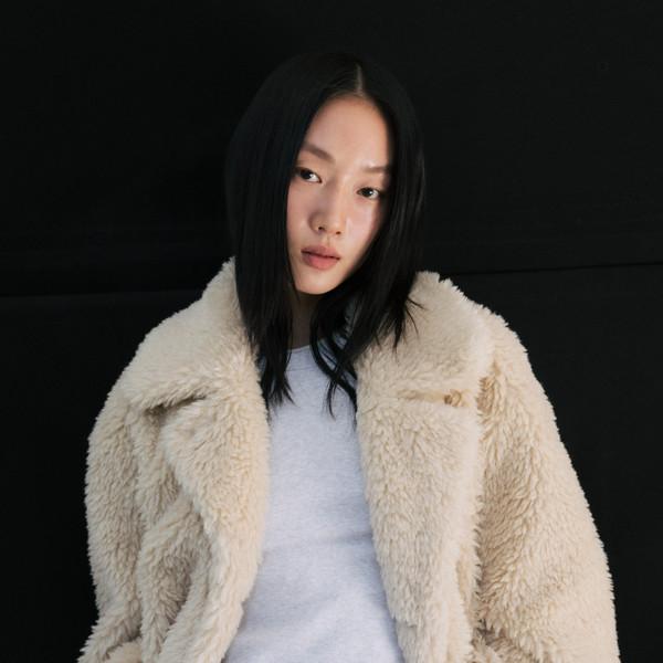 Teddy faux fur jacket (light beige / brown)