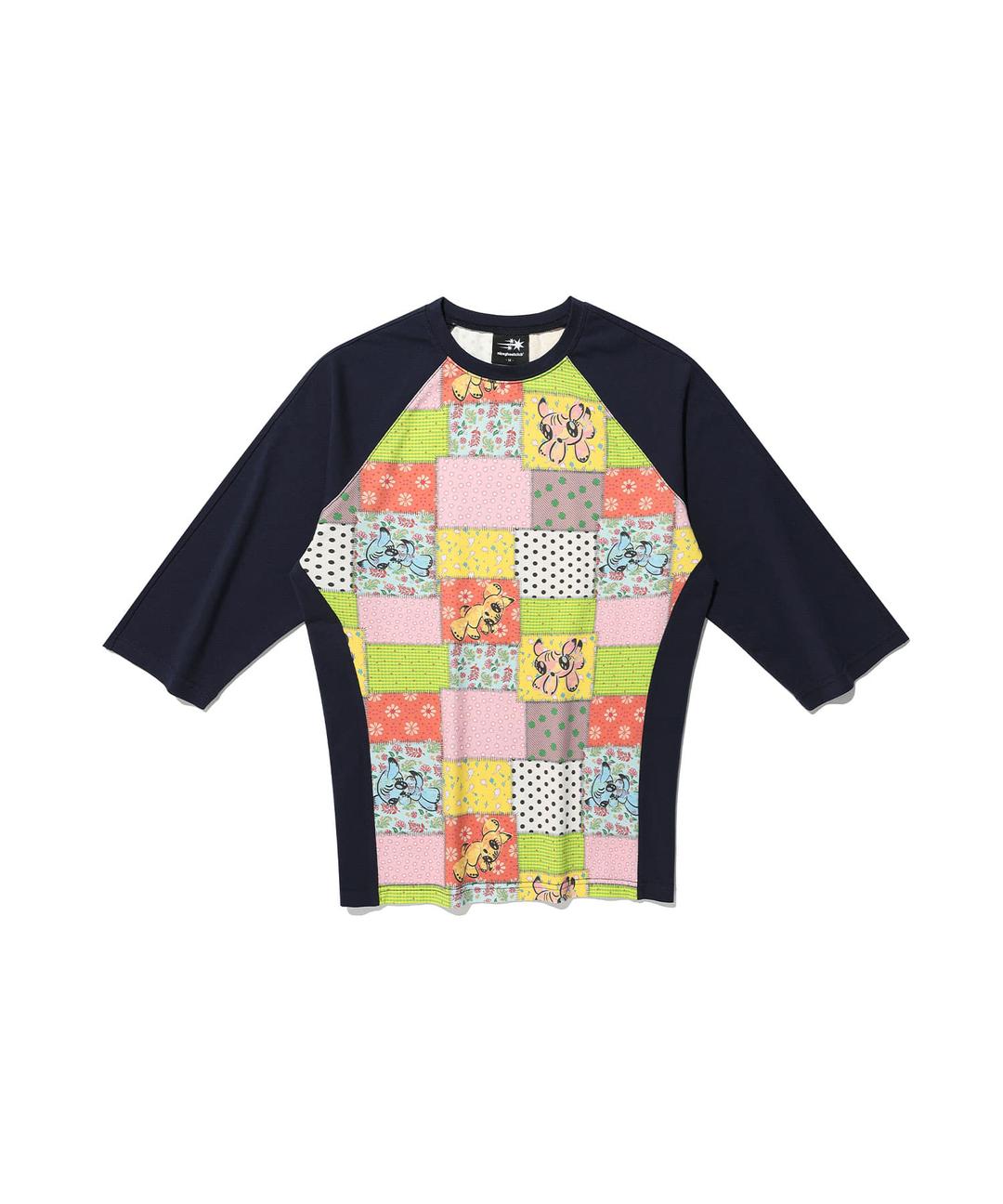 PATCHWORK QUILTED PRINTED 3/4 SLEEVE TEE[MULTI]