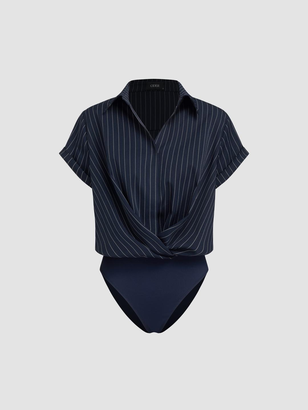 Collar Twist Oversized Shirt Bodysuit