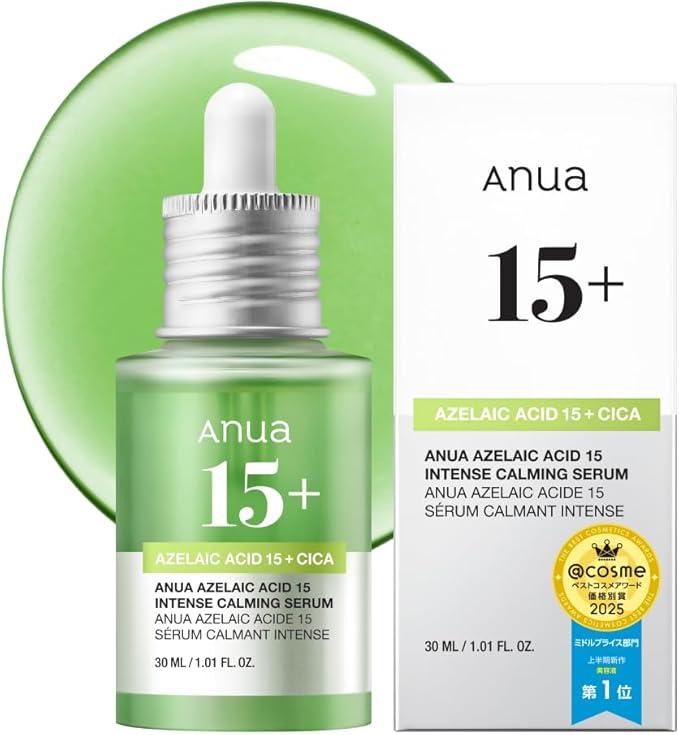 ANUA Azelaic Acid 15 Intense Calming Serum, 1.0 fl. oz. (30 mL), Beauty Serum, Oil-Moisture Balance, Sebum, Pore Care, CICA, High-Density Beauty Serum, Azelaic Serum, Skin Care for Oily Skin and