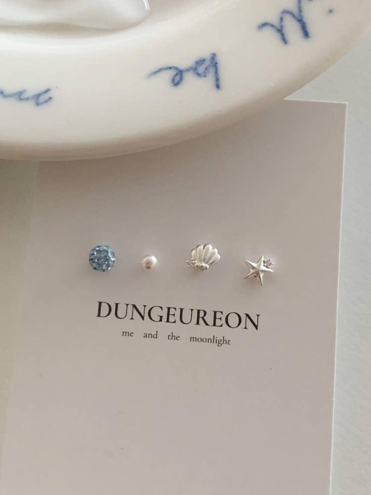 [set] [둥그런/ 925 silver] 어푸 피어싱 4 set (2 type) - 925 실버 귀걸이 세트 얇은 피어싱 데일리 심플 피어싱 세트