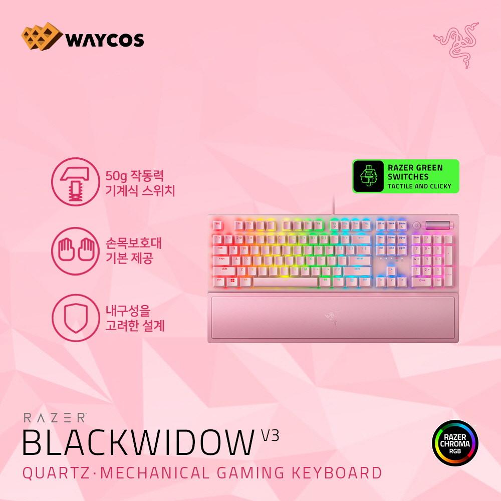 RAZER Blackwidow V3 Quartz US 블랙위도우 V3 쿼츠 게이밍 기계식 키보드 (풀배열/유선/녹축/영어)