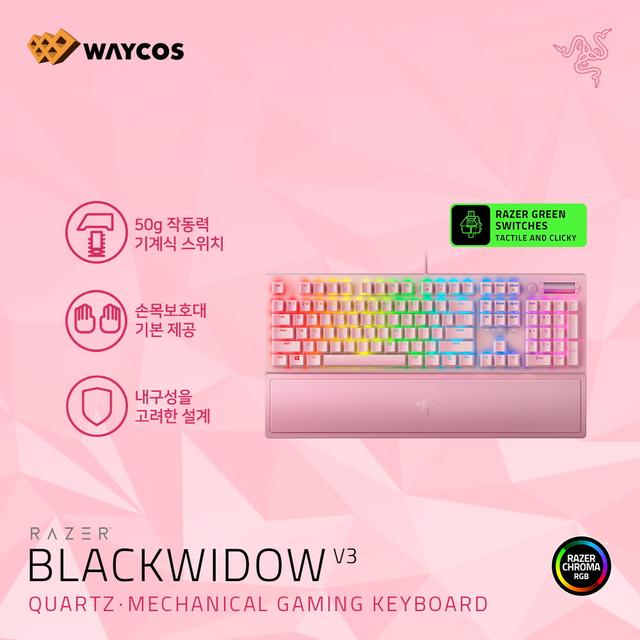 RAZER Blackwidow V3 Quartz US 블랙위도우 V3 쿼츠 게이밍 기계식 키보드 (풀배열/유선/녹축/영어)