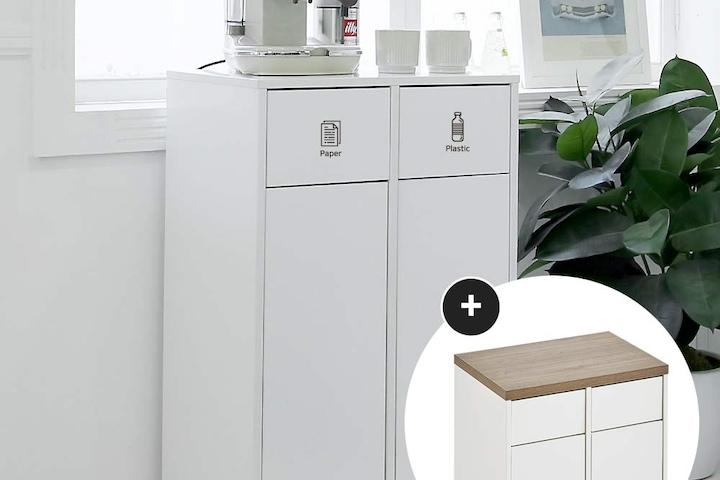 E0자재 ST9653 2칸 가정용 업소용 재활용 분리수거함 수납장 70L