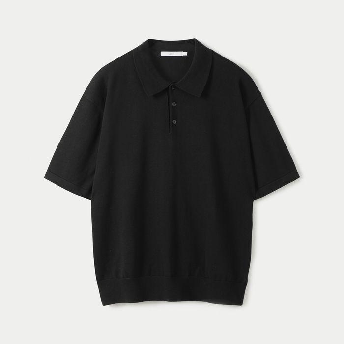 HIGHGAUGE COTTON COLLAR KNIT BLACK (247)