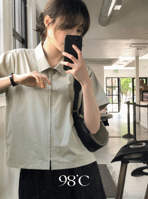 여름신상10%✨ [98project/3일간 무료배송] 다운타운 지퍼 반팔 셔츠 - 4 color