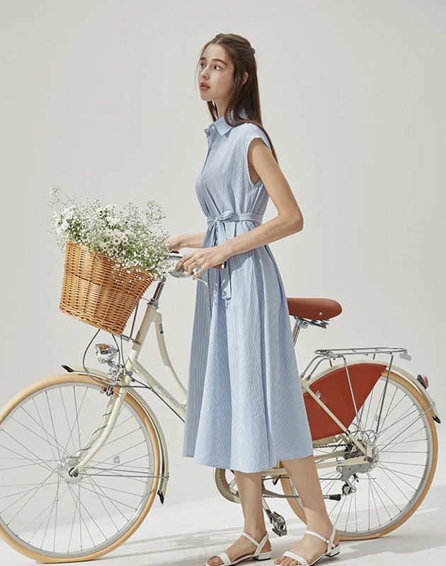 포지타노 셔츠 타이 롱 원피스 - Blue