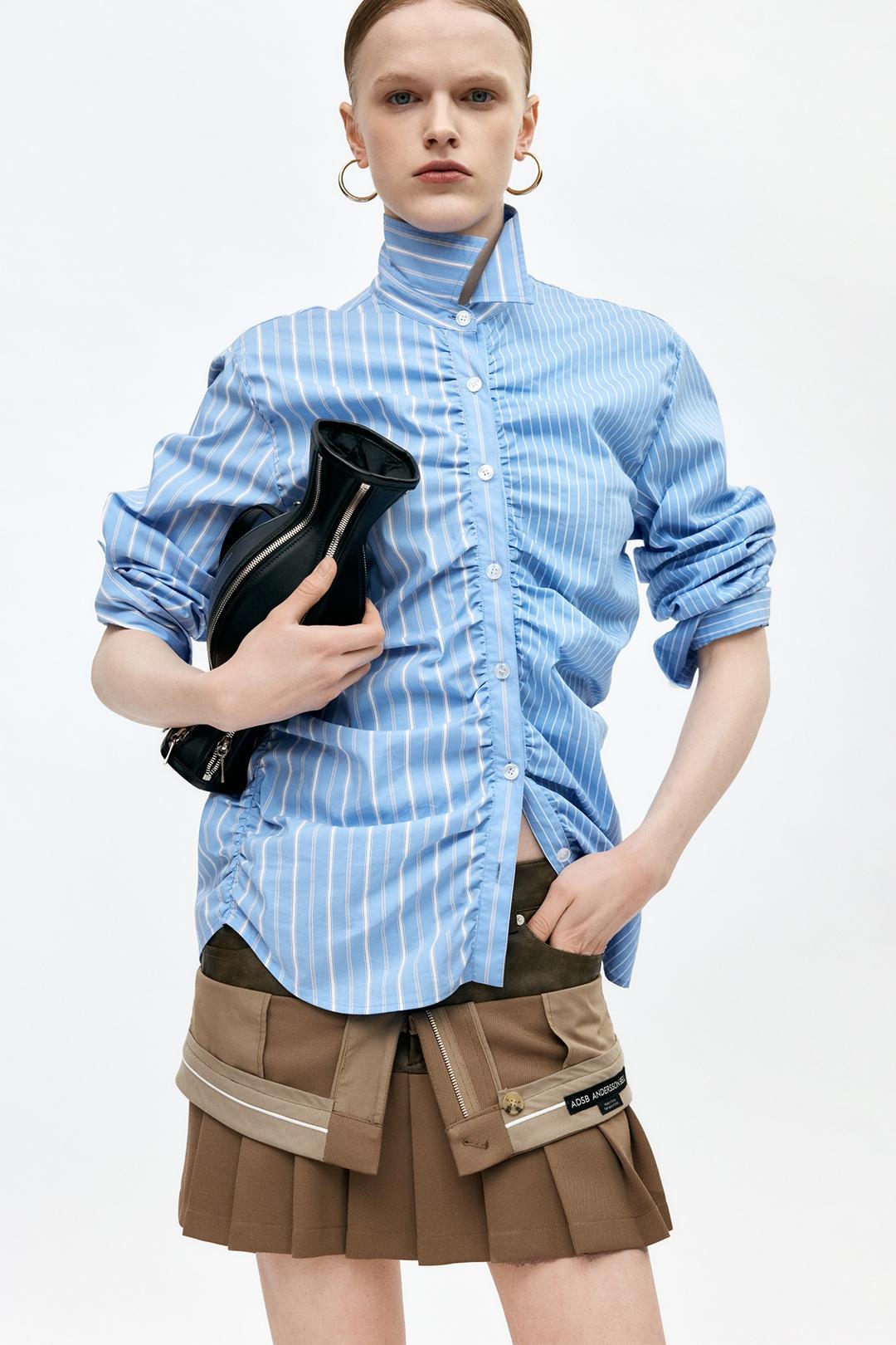 STRIPE SHIRRING SHIRT atb1398w(BLUE)
