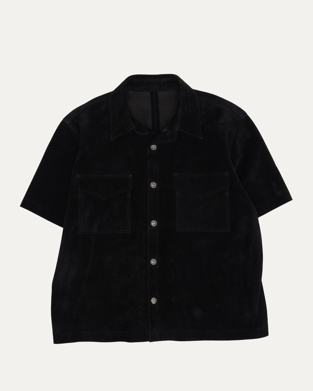 Suede Short Sleeve Shirt - L / Black