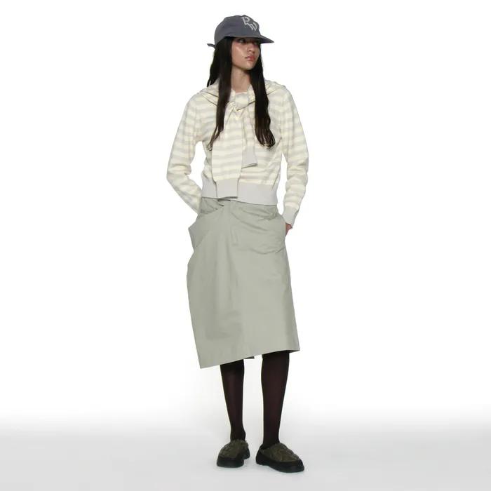 ASYMMETRIC DRAPE PANEL MIDI SKIRT_STONE